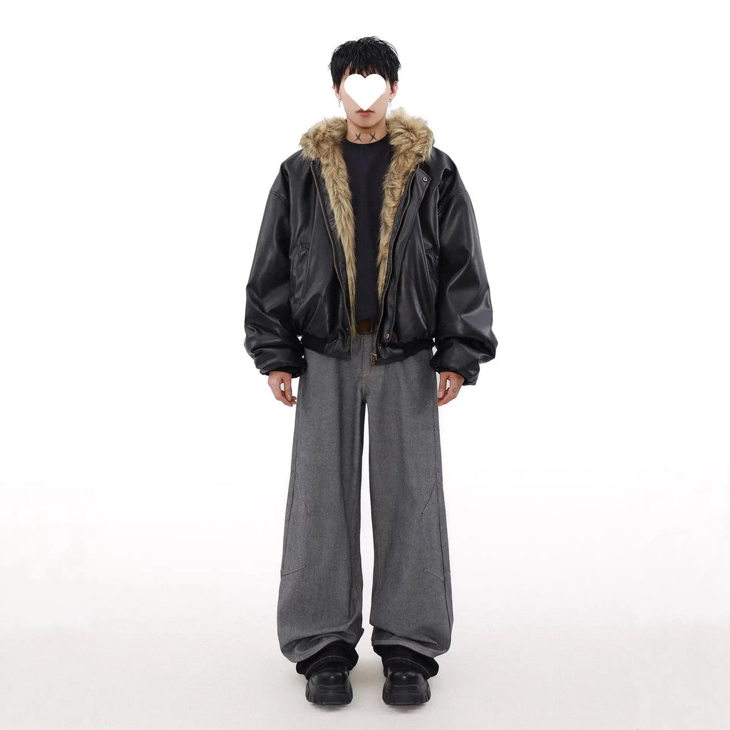 Men's Reversible Leather-and-Fur Hooded Winter Jacket style-haven-vwag8