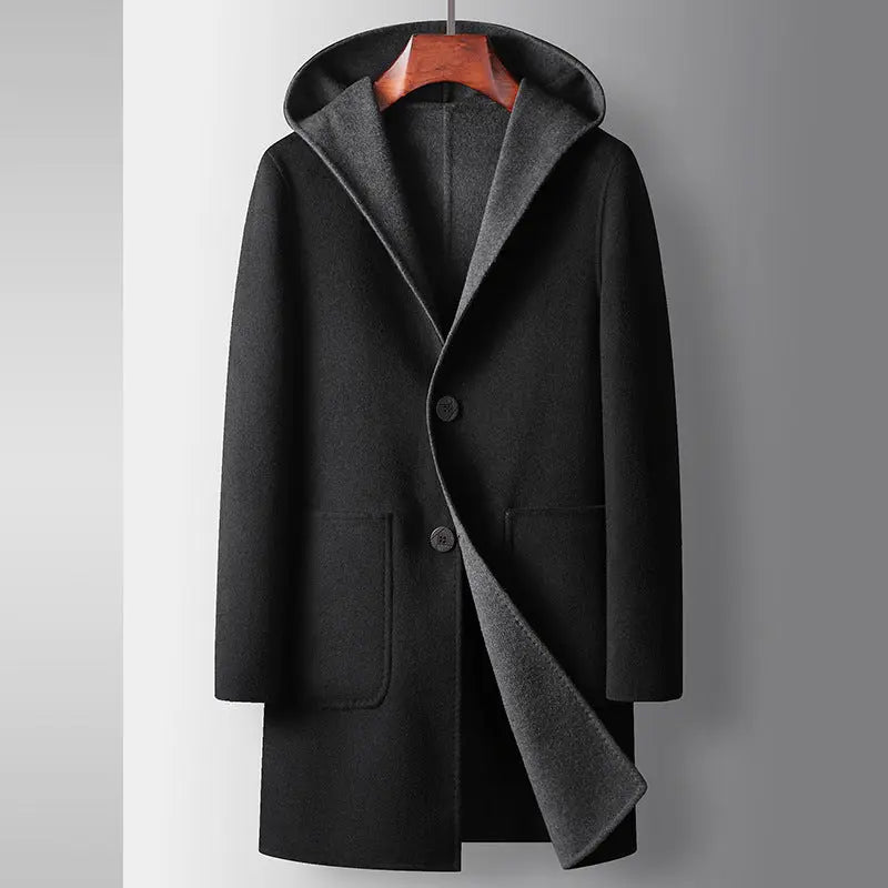 Mens Mid-Length Wool Coat With A Hood Reversible Style style-haven-vwag8