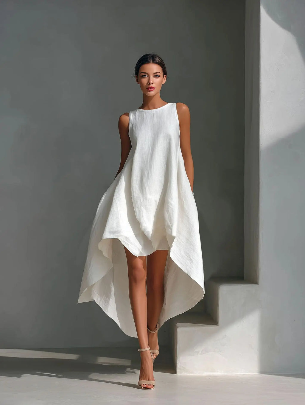 Women's Cotton-linen Irregular Sleeveless Dress style-haven-vwag8