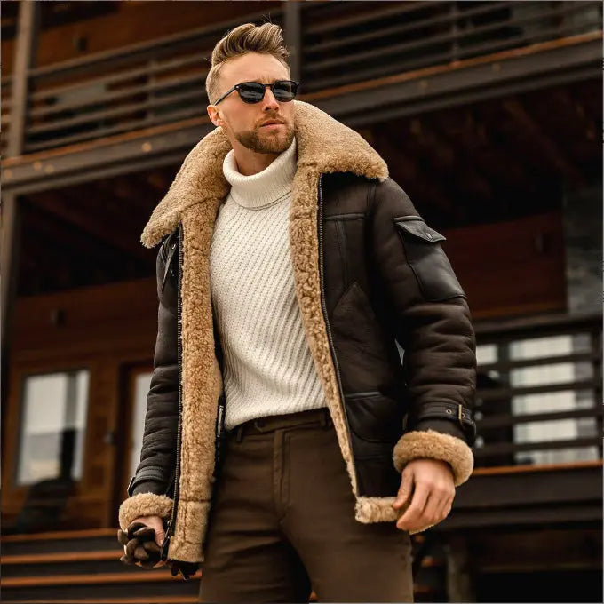 Men's Military Fleece Jacket with Fur Collar style-haven-vwag8