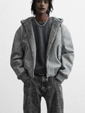 Men's Double-sided Faux Leather Hooded Bomber Jacket Gear Hikes