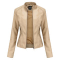 Women's Zip-up Leather Jackets Fashion Solid Color Pockets Stand Collar Top Outwear Clothing style-haven-vwag8