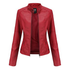 Women's Zip-up Leather Jackets Fashion Solid Color Pockets Stand Collar Top Outwear Clothing style-haven-vwag8