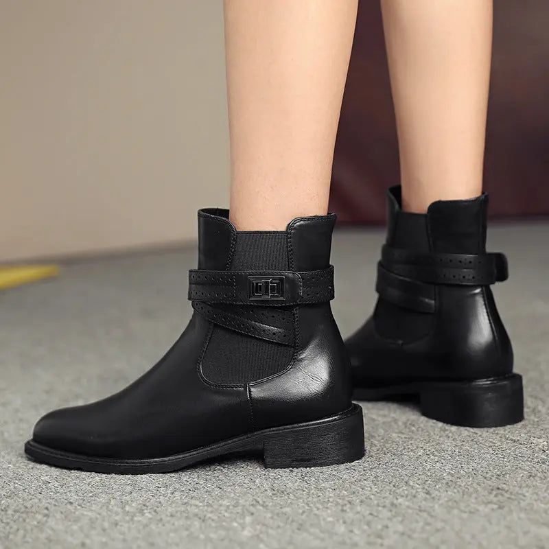 Round Toe Martin Boots Women's Thick Heel Breathable Martin Boots Gear Hikes