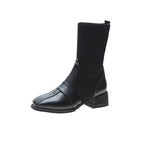 British Style Square Toe Mid-tube Knitted Martin Boots Women style-haven-vwag8