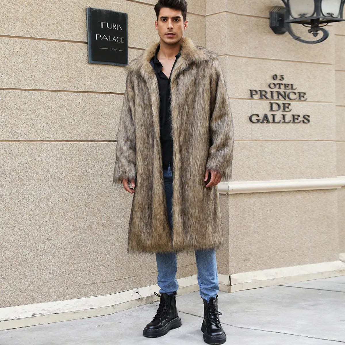 Mens Long Faux Fur Coat Mens Outerwear Warm And Cozy style-haven-vwag8