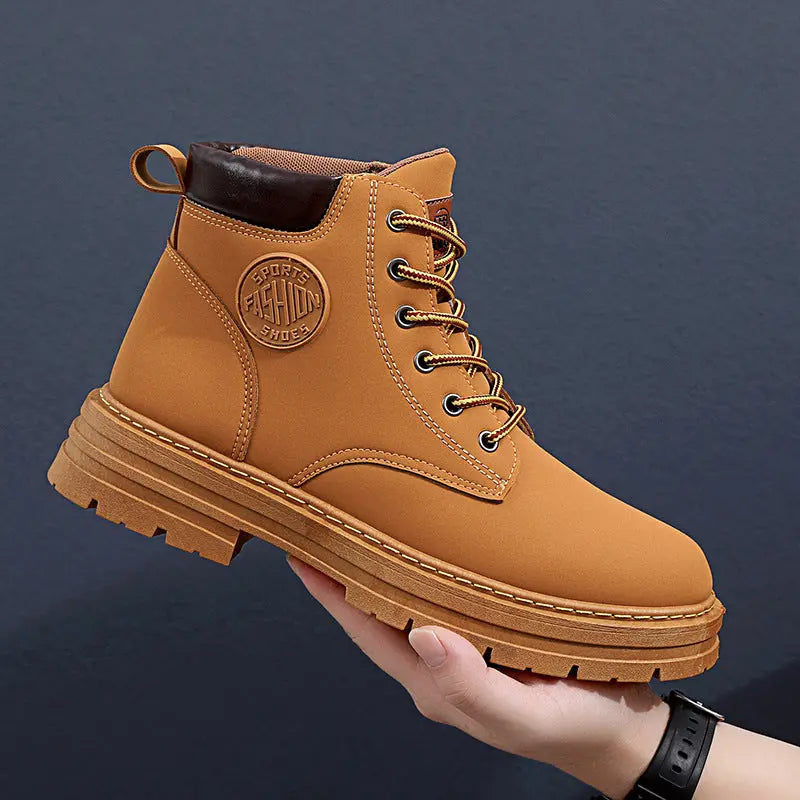 Mens Winter Boots Chunky Mid Heel Shoes Fashion Ankle Boots style-haven-vwag8