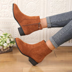 Suede Dr Martens Chunky Heel Short Women's Boots style-haven-vwag8