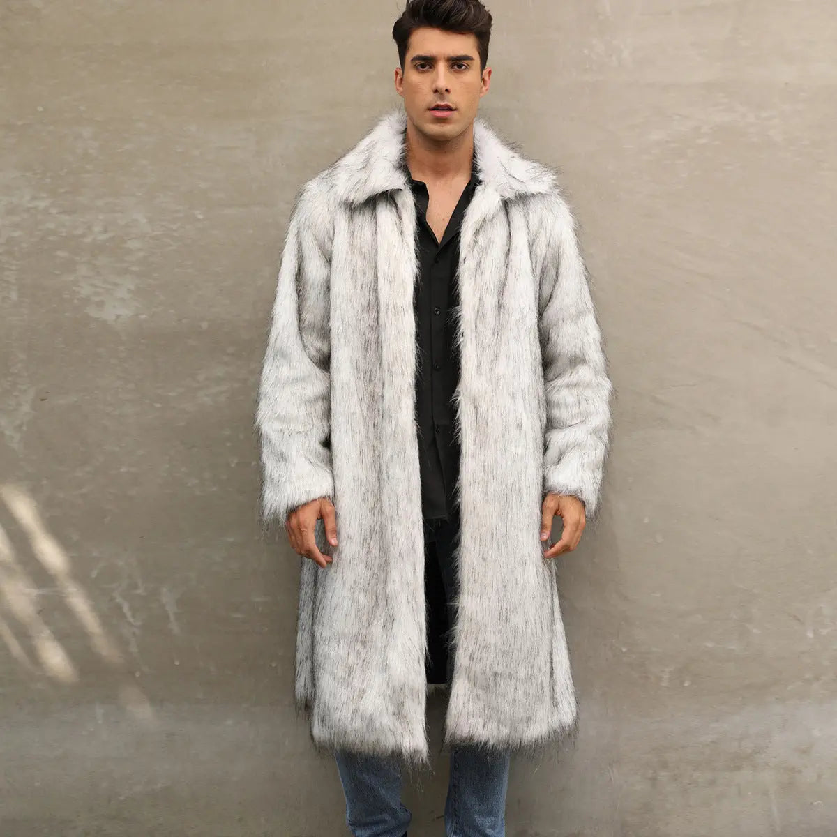 Mens Long Faux Fur Coat Mens Outerwear Warm And Cozy style-haven-vwag8
