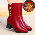 Cotton Boots Women's Soft Leather Martin Boots Mid-calf Women style-haven-vwag8