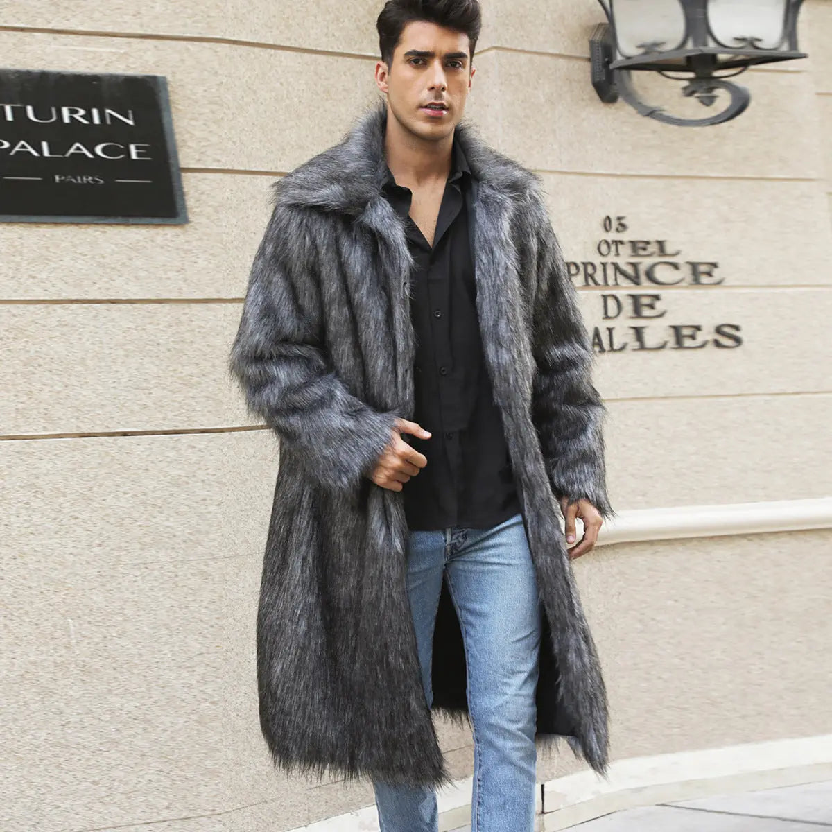 Mens Long Faux Fur Coat Mens Outerwear Warm And Cozy style-haven-vwag8