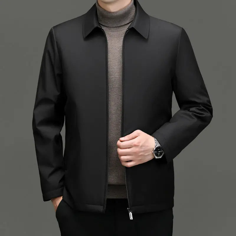 Men's White Goose Down Jacket — Polo Collar with Removable Liner style-haven-vwag8