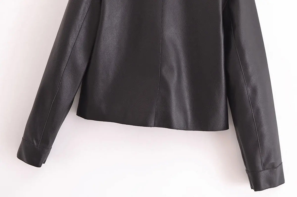 All-matching Western Style Classic Black Leather Short Long Sleeve Jacket Gear Hikes