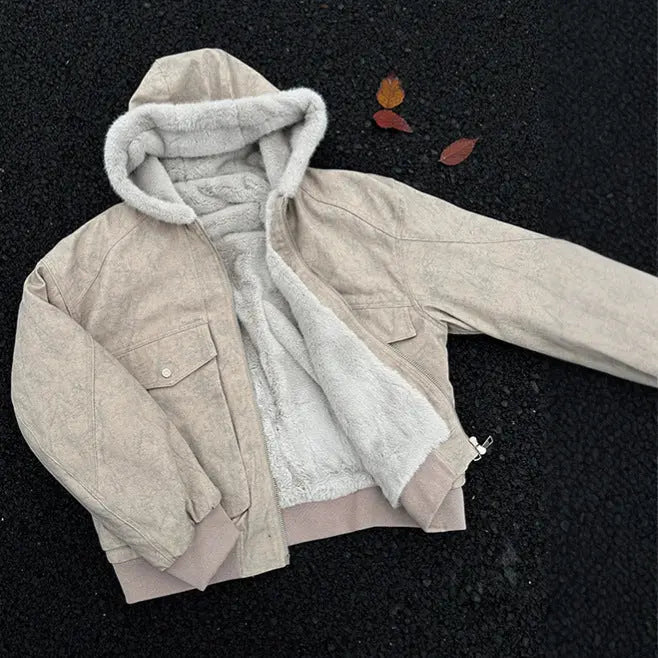 Men's Retro Marble-Textured Cotton Padded Hooded Jacket style-haven-vwag8