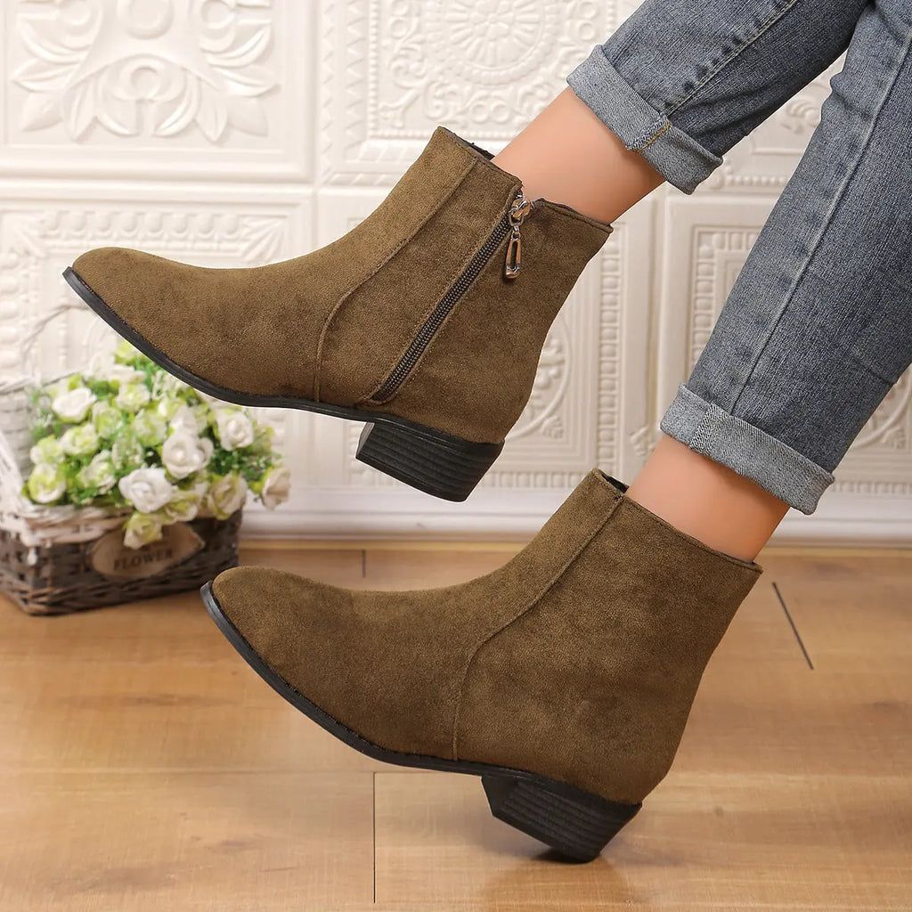 Suede Dr Martens Chunky Heel Short Women's Boots style-haven-vwag8