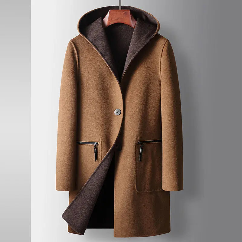 Mens Mid-Length Wool Coat With A Hood Reversible Style style-haven-vwag8
