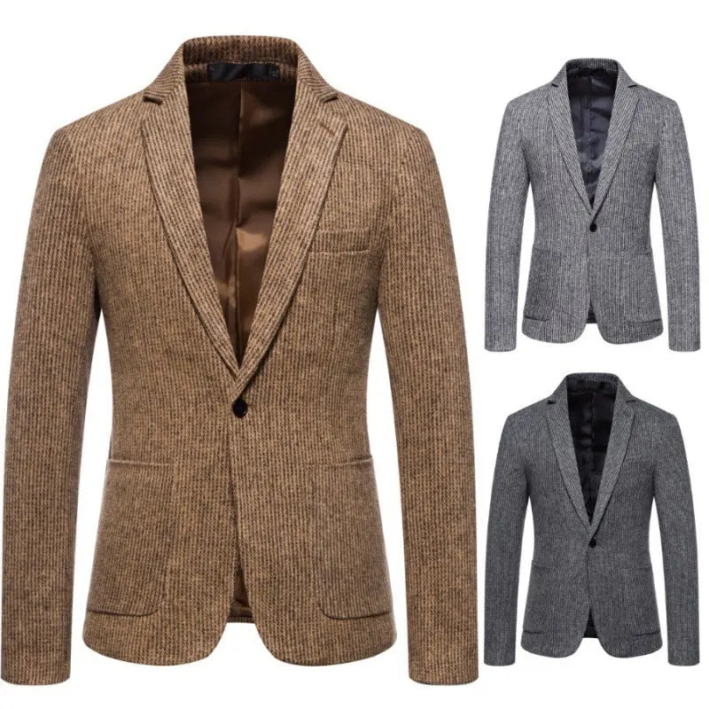Simple Mens Fashionable Business-Casual Korean-Style Striped Wool Blazer style-haven-vwag8