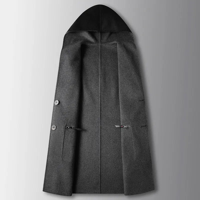 Mens Mid-Length Wool Coat With A Hood Reversible Style style-haven-vwag8