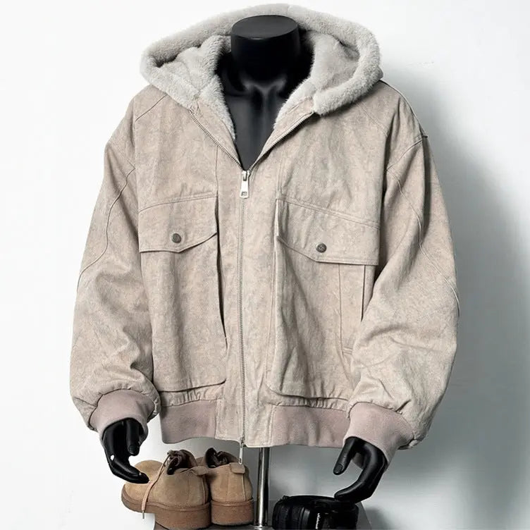 Men's Retro Marble-Textured Cotton Padded Hooded Jacket style-haven-vwag8