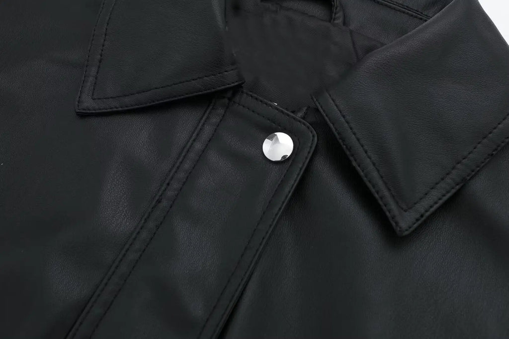 Women's Lapel Loose Faux Leather Bomber Jacket Coat Gear Hikes