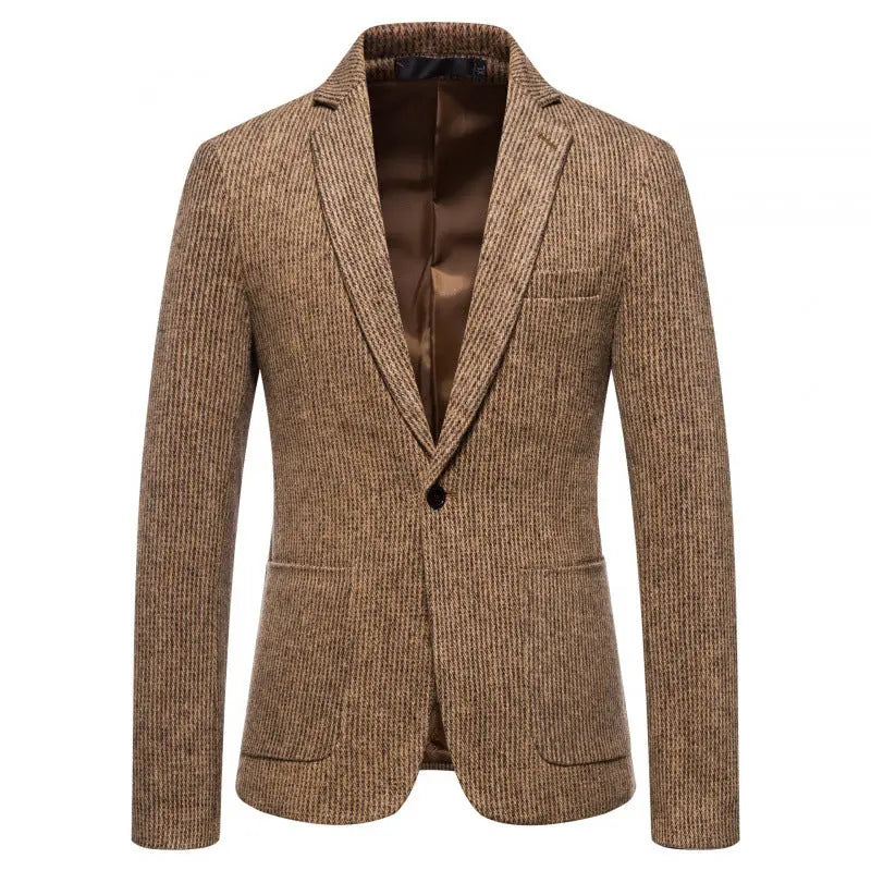 Simple Mens Fashionable Business-Casual Korean-Style Striped Wool Blazer style-haven-vwag8