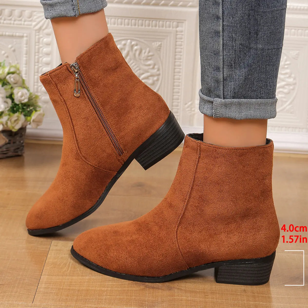 Suede Dr Martens Chunky Heel Short Women's Boots style-haven-vwag8