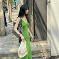 Summer New Vintage Niche Hollowed Waist-Cinching A-Line Skirt Short Dress style-haven-vwag8