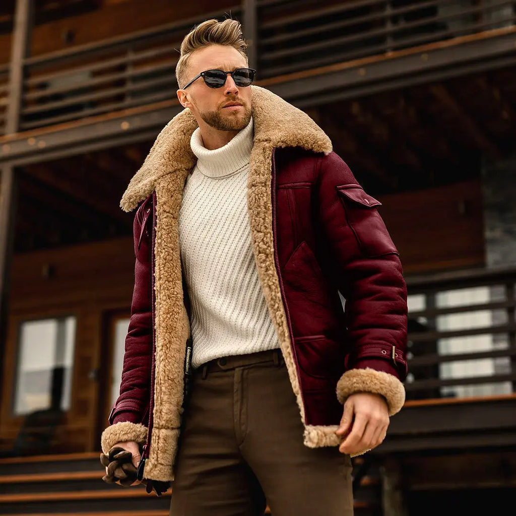 Men's Military Fleece Jacket with Fur Collar style-haven-vwag8
