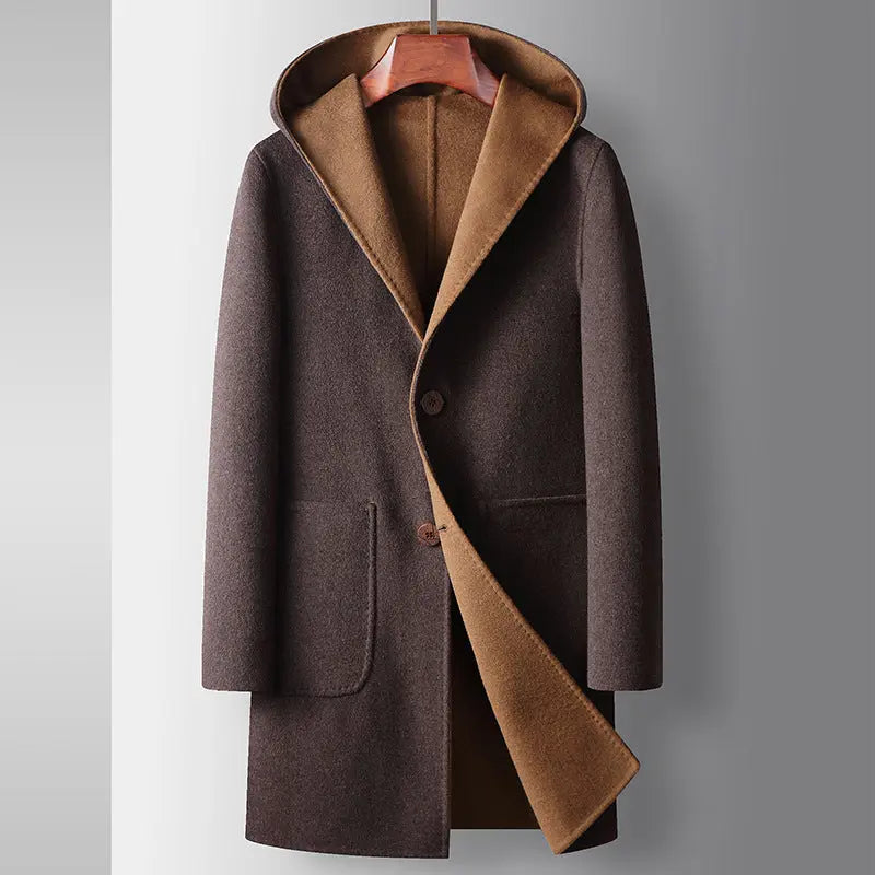 Mens Mid-Length Wool Coat With A Hood Reversible Style style-haven-vwag8