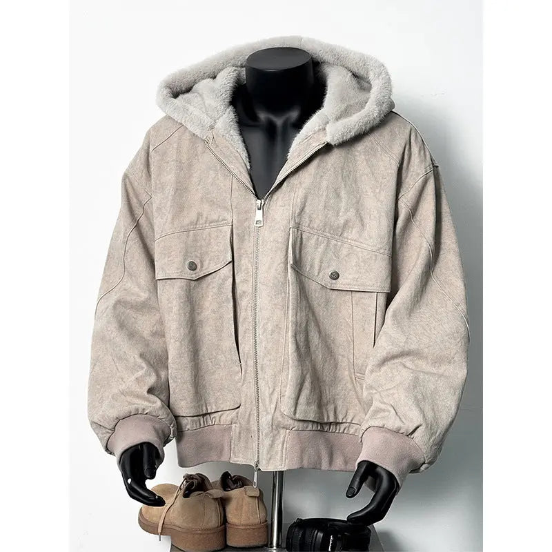 Men's Retro Marble-Textured Cotton Padded Hooded Jacket style-haven-vwag8