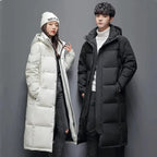 Long Hooded White Duck Down Coat — Below the Knee style-haven-vwag8