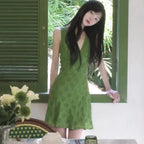 Summer New Vintage Niche Hollowed Waist-Cinching A-Line Skirt Short Dress style-haven-vwag8