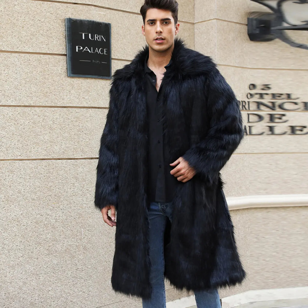 Mens Long Faux Fur Coat Mens Outerwear Warm And Cozy style-haven-vwag8