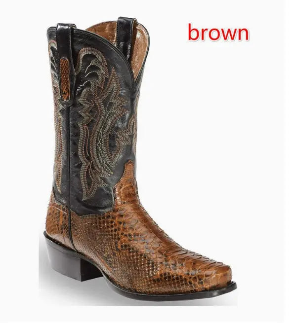 Mens Embroidered Pointed-Toe Patchwork Quilted Boots style-haven-vwag8