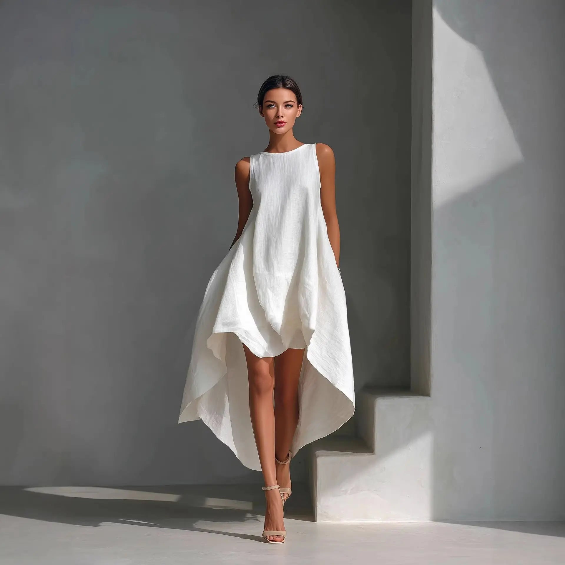 Women's Cotton-linen Irregular Sleeveless Dress style-haven-vwag8