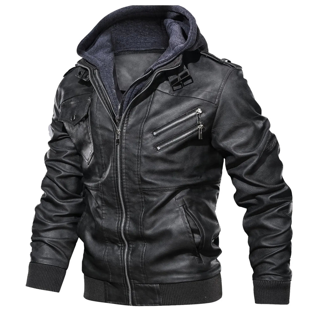 Men's Leather Jackets, Faux Leather Jacket For Men Lapel Zip-Up Slim Fit Coat - style-haven-vwag8