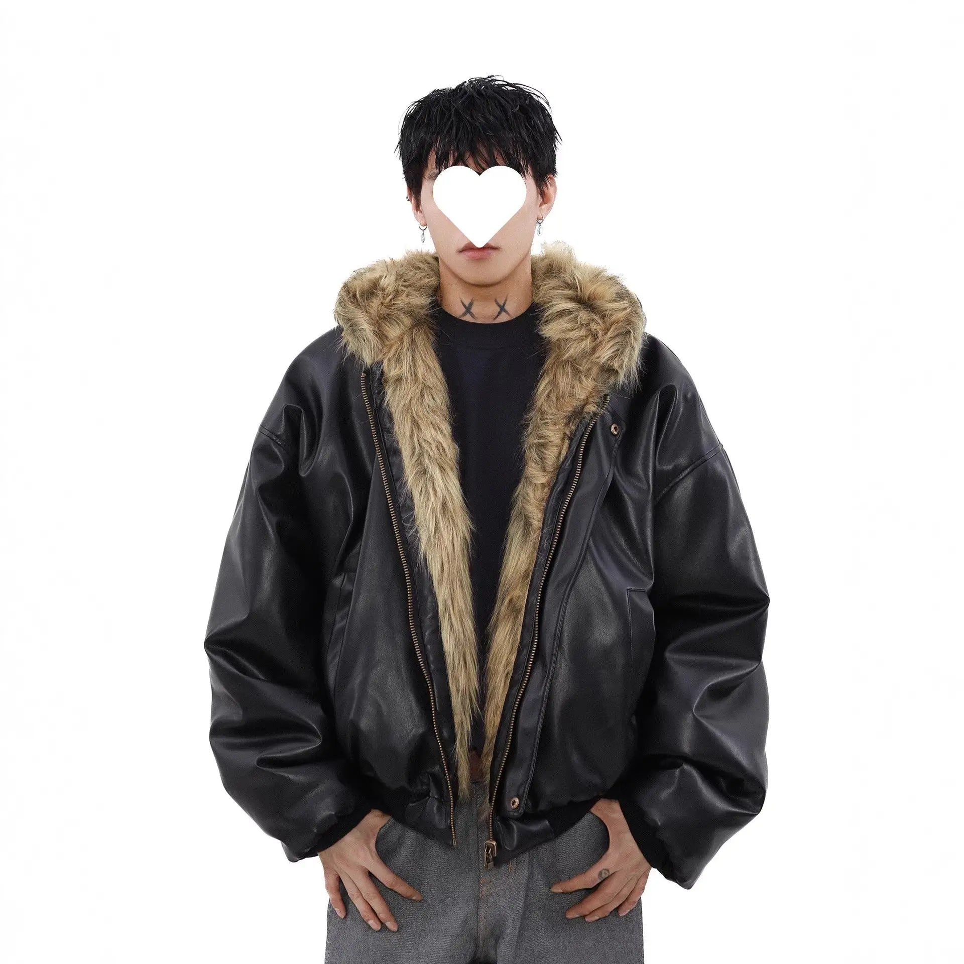 Men's Reversible Leather-and-Fur Hooded Winter Jacket style-haven-vwag8