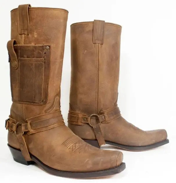 Embroidered Knight High-Heel Leather Mens Boots style-haven-vwag8
