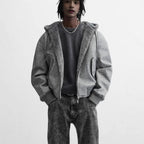 Men's Double-sided Faux Leather Hooded Bomber Jacket Gear Hikes