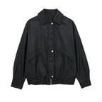 Women's Lapel Loose Faux Leather Bomber Jacket Coat Gear Hikes