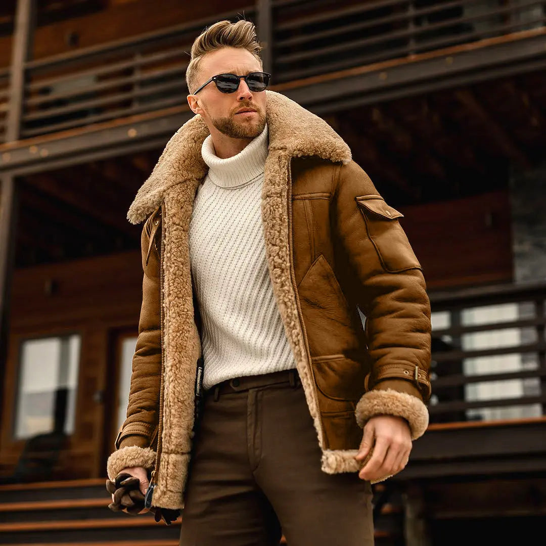 Men's Military Fleece Jacket with Fur Collar style-haven-vwag8