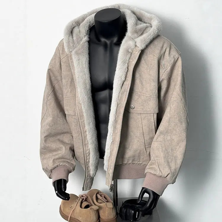 Men's Retro Marble-Textured Cotton Padded Hooded Jacket style-haven-vwag8