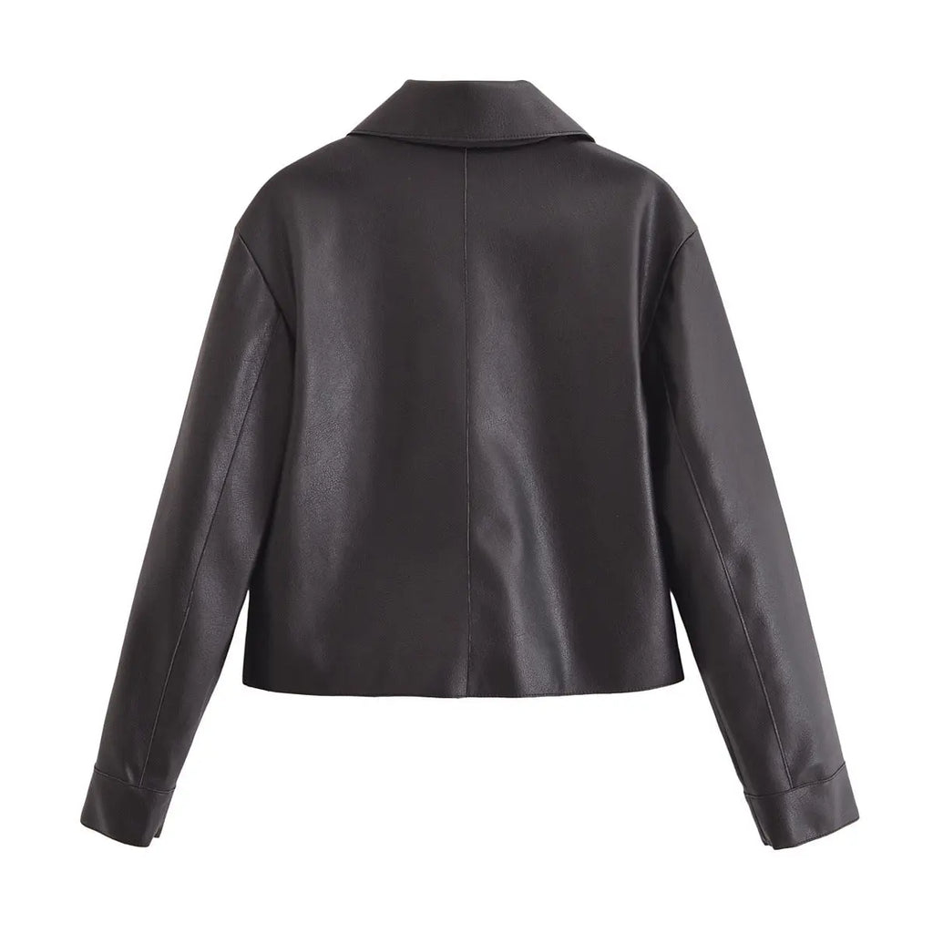 All-matching Western Style Classic Black Leather Short Long Sleeve Jacket Gear Hikes