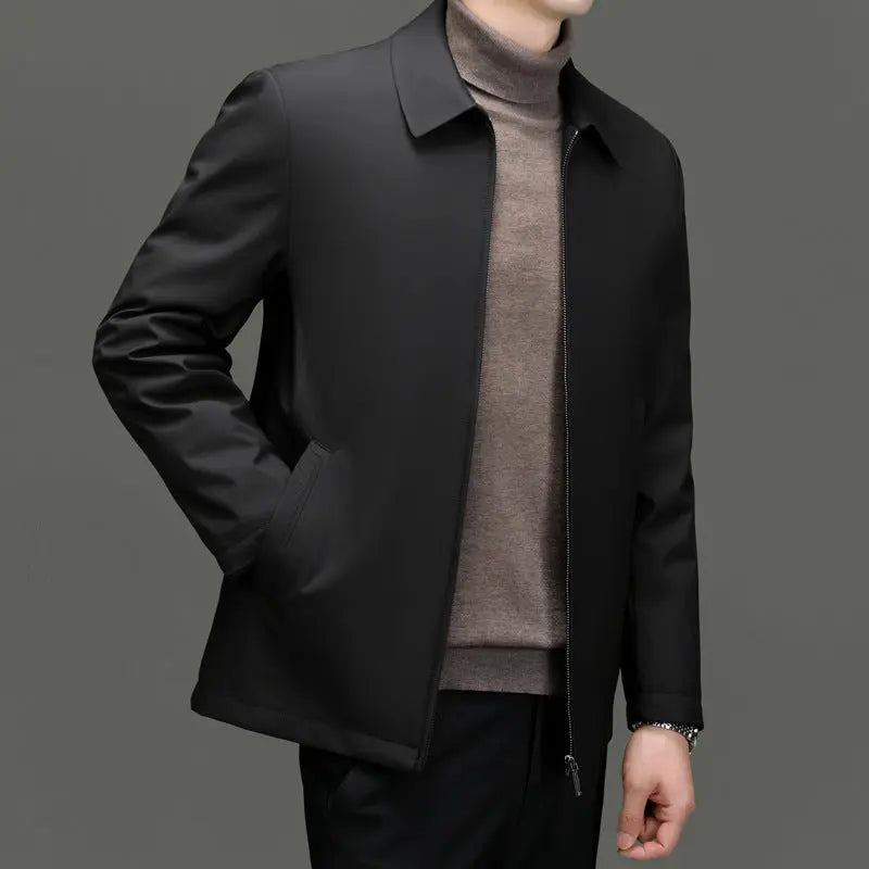 Men's White Goose Down Jacket — Polo Collar with Removable Liner style-haven-vwag8