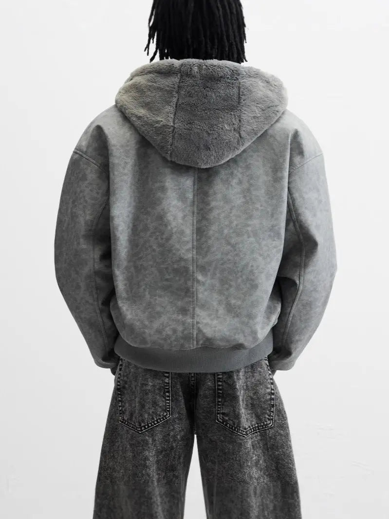 Men's Double-sided Faux Leather Hooded Bomber Jacket Gear Hikes