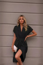 Black V-Neck Wrap Dress - Expanded