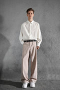 Blush Wide-Leg Trousers – Full Model View