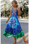 Women's Blue Asymmetry Tie Dye H-Shape Dress Style Haven