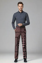Burgundy Houndstooth Trousers – Extended Full Model View