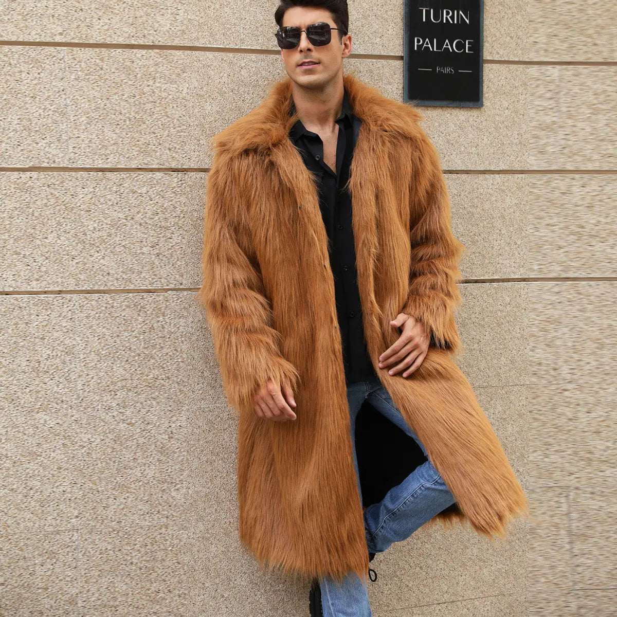 Mens Long Faux Fur Coat Mens Outerwear Warm And Cozy style-haven-vwag8